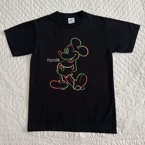Vintage 90s Velva Sheen Classic Mickey Mouse Disney Florida Neon Graphic T-Shirt